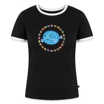 Drôle de poisson sphérique - T-shirt contrasté Femme - noir/blanc - Devant - Selfina (174cm)