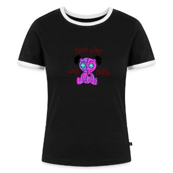 poupée vaudou, citation amusante - T-shirt contrasté Femme - noir/blanc - Devant - Selfina (174cm)