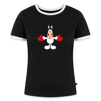 PFERD - SCHIMMEL - LIEBE - LOVE - TIER - PONY - Frauen Kontrast-T-Shirt - Schwarz/Weiß - Vorne - Selfina (174cm)