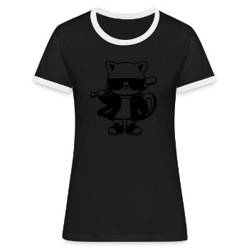 Thug cat gangster cool - T-shirt contrasté Femme - noir/blanc - Devant - Selfina (174cm)