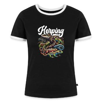 Herpétologie Reptile Amoureux Serpents Lézards - T-shirt contrasté Femme - noir/blanc - Devant - Selfina (174cm)