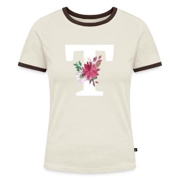 Letter t floral - Women's Ringer T-Shirt - blue/white - Front