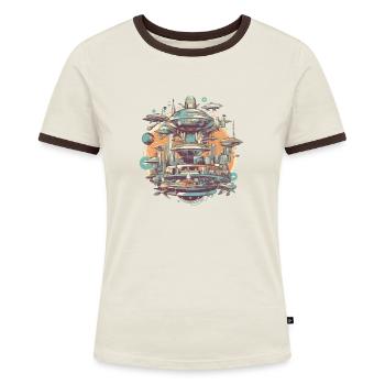 Futuristische Stadt - Frauen Kontrast-T-Shirt - Blau/Weiß - Vorne