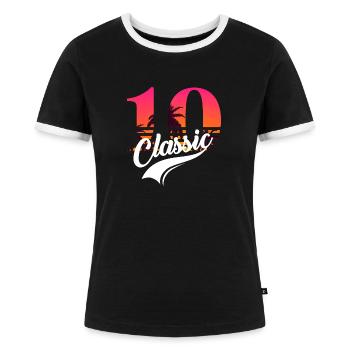 10-jähriges Jubiläum - 10 Jahre - Frauen Kontrast-T-Shirt - Schwarz/Weiß - Vorne - Selfina (174cm)