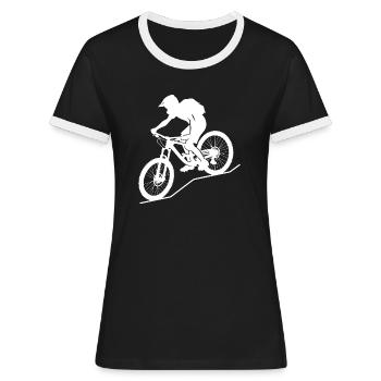Dynamischer Mountainbiker - Frauen Kontrast-T-Shirt - Schwarz/Weiß - Vorne - Selfina (174cm)