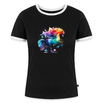 kleines Pony bunt aquarell - Frauen Kontrast-T-Shirt - Schwarz/Weiß - Vorne - Selfina (174cm)