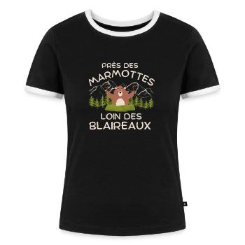 Marmotte humour paresse - T-shirt contrasté Femme - noir/blanc - Devant - Selfina (174cm)