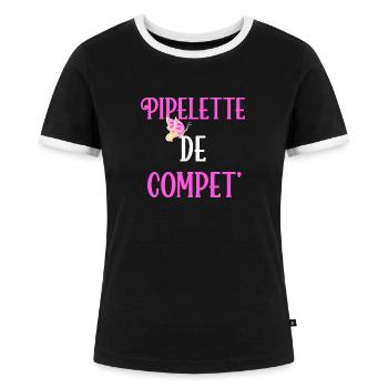 Cadeau humour femme, copine, pipelette, provoque. - T-shirt contrasté Femme - noir/blanc - Devant - Selfina (174cm)