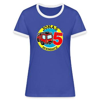 Name Jonas 5. Geburtstag Personalisiert - Frauen Kontrast-T-Shirt - Blau/Weiß - Vorne