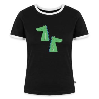 kroko zu zweit - Frauen Kontrast-T-Shirt - Schwarz/Weiß - Vorne - Selfina (174cm)