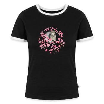 American eagle owl in a blossom tree - Women's Ringer T-Shirt - black/white - Front - Selfina (174cm)