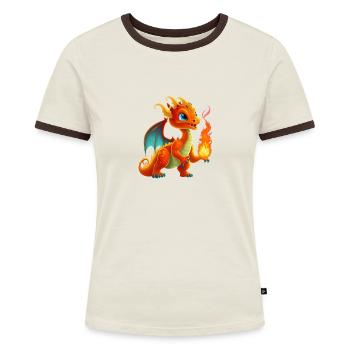 Flaming Friend: Cute Cartoon Dragon - Women's Ringer T-Shirt - blue/white - Front