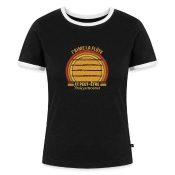 j'aime la flûte idée Cadeau flûtiste - T-shirt contrasté Femme - noir/blanc - Devant - Selfina (174cm)