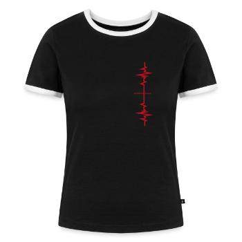 Flûte battement de coeur idée Cadeau flûtiste - T-shirt contrasté Femme - noir/blanc - Devant - Selfina (174cm)