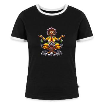 Aztekische Göttin Tlaltecuhtli - Frauen Kontrast-T-Shirt - Schwarz/Weiß - Vorne - Selfina (174cm)