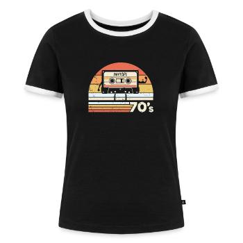 Cassette née dans les années 70-70 - T-shirt contrasté Femme - noir/blanc - Devant - Selfina (174cm)