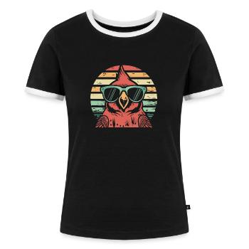 Kardinal Vogel Rotkardinal - Frauen Kontrast-T-Shirt - Schwarz/Weiß - Vorne - Selfina (174cm)