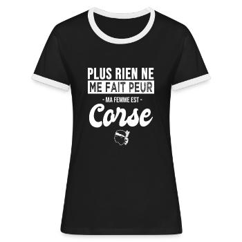 Corse cadeau couple Humour Femme corse - T-shirt contrasté Femme - noir/blanc - Devant - Selfina (174cm)
