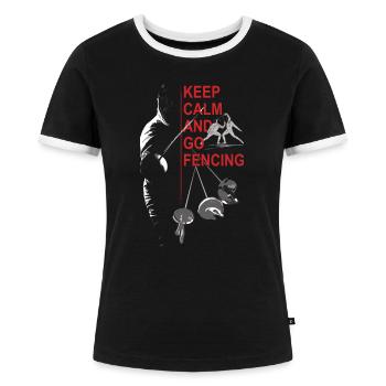 Escrime, Cadeau, Formation, Keep Calm - T-shirt contrasté Femme - noir/blanc - Devant - Selfina (174cm)