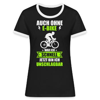 E-Bike Elektrofahrrad MTB Mountainbike Geschenk - Frauen Kontrast-T-Shirt - Schwarz/Weiß - Vorne - Selfina (174cm)