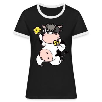 Drôle de biscuits de bonbons de vache grignotage - T-shirt contrasté Femme - noir/blanc - Devant - Selfina (174cm)