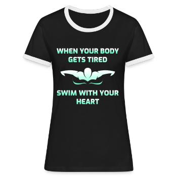Schwimmen Schwimmen Schwimmer Geschenk - Frauen Kontrast-T-Shirt - Schwarz/Weiß - Vorne - Selfina (174cm)