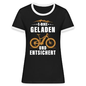 E MTB Geladen Und Entsichert E-Bike - Frauen Kontrast-T-Shirt - Schwarz/Weiß - Vorne - Selfina (174cm)