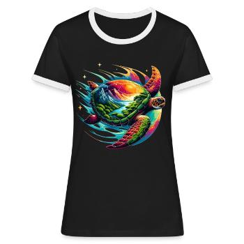 Galaktisches Schildkröten-Design zum Naturschutz - Frauen Kontrast-T-Shirt - Schwarz/Weiß - Vorne - Selfina (174cm)