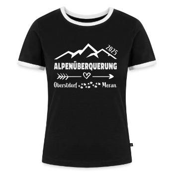 Alpenüberquerung Oberstdorf Meran 2025 Geschenk - Frauen Kontrast-T-Shirt - Schwarz/Weiß - Vorne - Selfina (174cm)