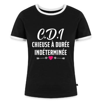 CDI Chieuse à durée indéterminée cadeau humour - T-shirt contrasté Femme - noir/blanc - Devant - Selfina (174cm)