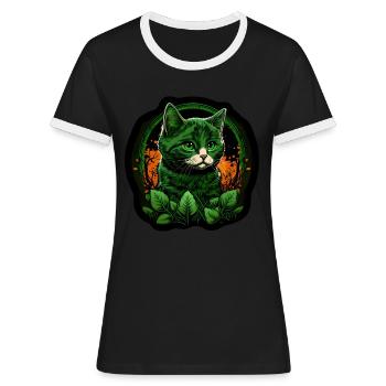 Katze Kätzchen St. Patricks Day Irland Irisch - Frauen Kontrast-T-Shirt - Schwarz/Weiß - Vorne - Selfina (174cm)