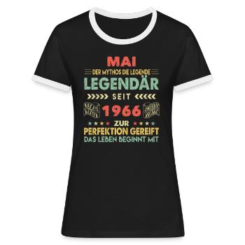 57. Geburtstag Mai Jahrgang 1966 Vintage - Frauen Kontrast-T-Shirt - Schwarz/Weiß - Vorne - Selfina (174cm)