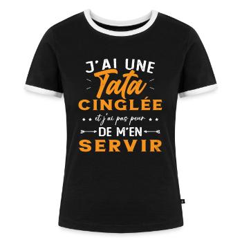 Neveu Nièce Cadeau J'ai Une Tata Cinglée Humour - T-shirt contrasté Femme - noir/blanc - Devant - Selfina (174cm)