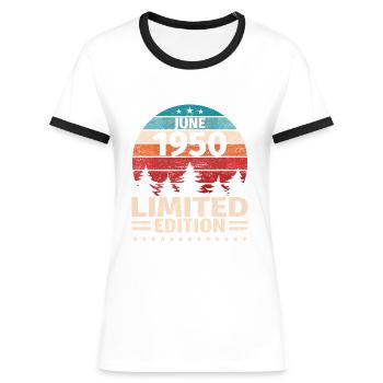 73ème anniversaire Juin Millésime 1950 Millésime - T-shirt contrasté Femme - bleu/blanc - Devant