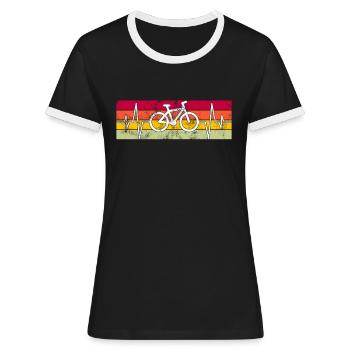 Fahrrad Retro Herzschlag - Frauen Kontrast-T-Shirt - Schwarz/Weiß - Vorne - Selfina (174cm)