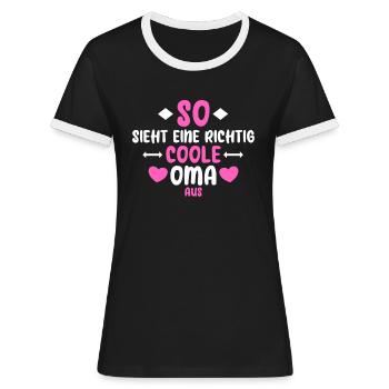 Coole Oma - Frauen Kontrast-T-Shirt - Schwarz/Weiß - Vorne - Selfina (174cm)