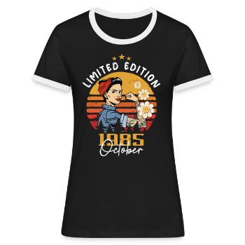 Octobre 1985 né | Octobre 1985 - T-shirt contrasté Femme - noir/blanc - Devant - Selfina (174cm)