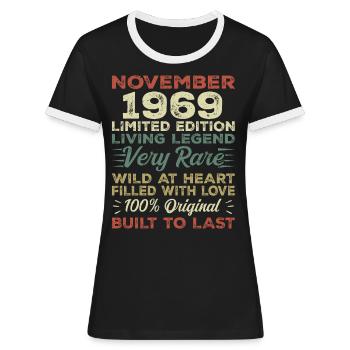 Legende Seit November 1969 Jahrgang November 1969 - Frauen Kontrast-T-Shirt - Schwarz/Weiß - Vorne - Selfina (174cm)