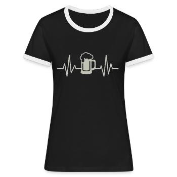 Heartbeat beer mug - Women's Ringer T-Shirt - black/white - Front - Selfina (174cm)