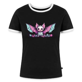 Esthétique Gothique Kawaii Bat e-girl Design - T-shirt contrasté Femme - noir/blanc - Devant - Selfina (174cm)