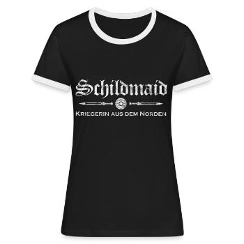 Schildmaid - Kriegerin aus dem Norden - Frauen Kontrast-T-Shirt - Schwarz/Weiß - Vorne - Selfina (174cm)