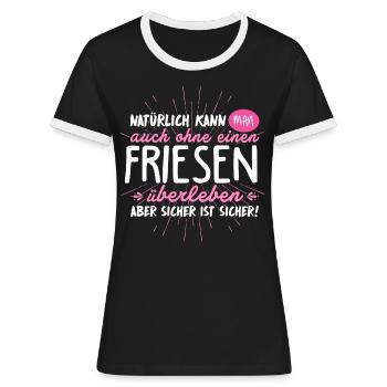 Niemals ohne FRIESEN - Frauen Kontrast-T-Shirt - Schwarz/Weiß - Vorne - Selfina (174cm)