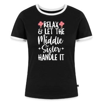 Geschwisterdesign für die mittlere Schwester - Frauen Kontrast-T-Shirt - Schwarz/Weiß - Vorne - Selfina (174cm)