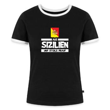 Sizilien Sizilianer Palermo Sicilia - Frauen Kontrast-T-Shirt - Schwarz/Weiß - Vorne - Selfina (174cm)
