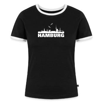 Hamburg Skyline Silhouette Design - Frauen Kontrast-T-Shirt - Schwarz/Weiß - Vorne - Selfina (174cm)