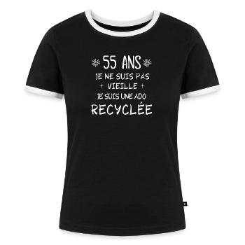 55 ans, anniversaire 55 ans, ado recyclée - T-shirt contrasté Femme - noir/blanc - Devant - Selfina (174cm)