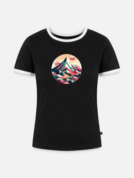 Geometric Mount Fuji - Frauen Kontrast-T-Shirt - Schwarz/Weiß