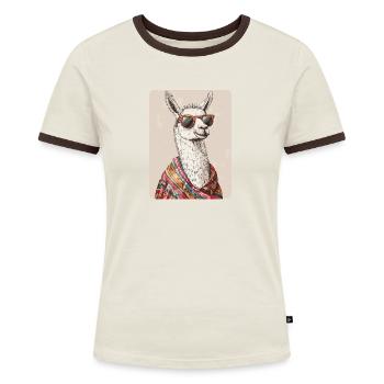 Lama - Frauen Kontrast-T-Shirt - Blau/Weiß - Vorne