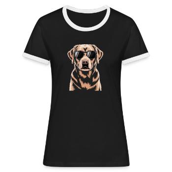 Brauner Labrador  - Frauen Kontrast-T-Shirt - Schwarz/Weiß - Vorne - Selfina (174cm)