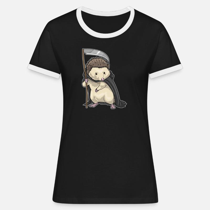Hedgehog Halloween Grim Reaper - Women's Ringer T-Shirt - black/white